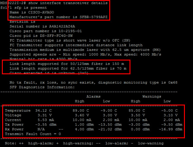 Cisco CLI-顯示接口光模塊詳細(xì)信息