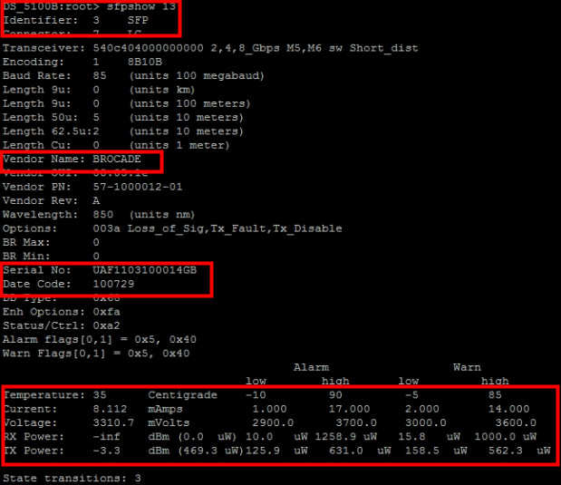 Brocade CLI-顯示接口光模塊詳細(xì)信息